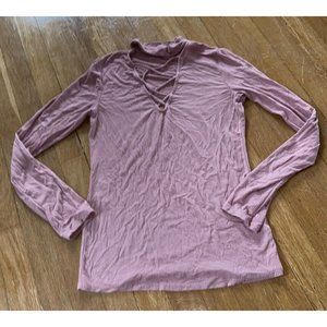 womens ambiance strappy Vneck Long Sleeve Top Dusty Rose Pink Medium